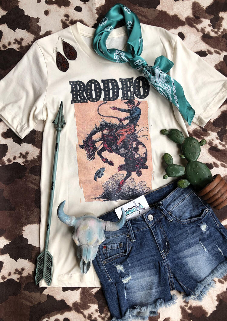 

Rodeo Horse O-Neck T-Shirt Tee - White, 452384