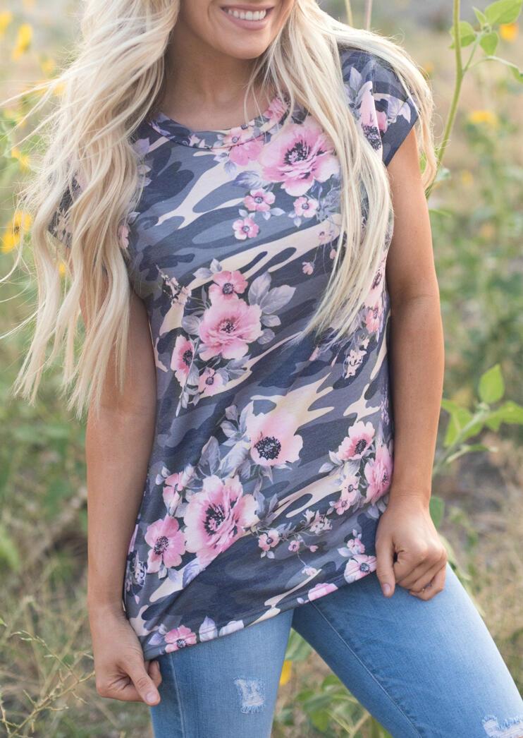 

Tees T-shirts Floral Camouflage Printed T-Shirt Tee. Size: ,M