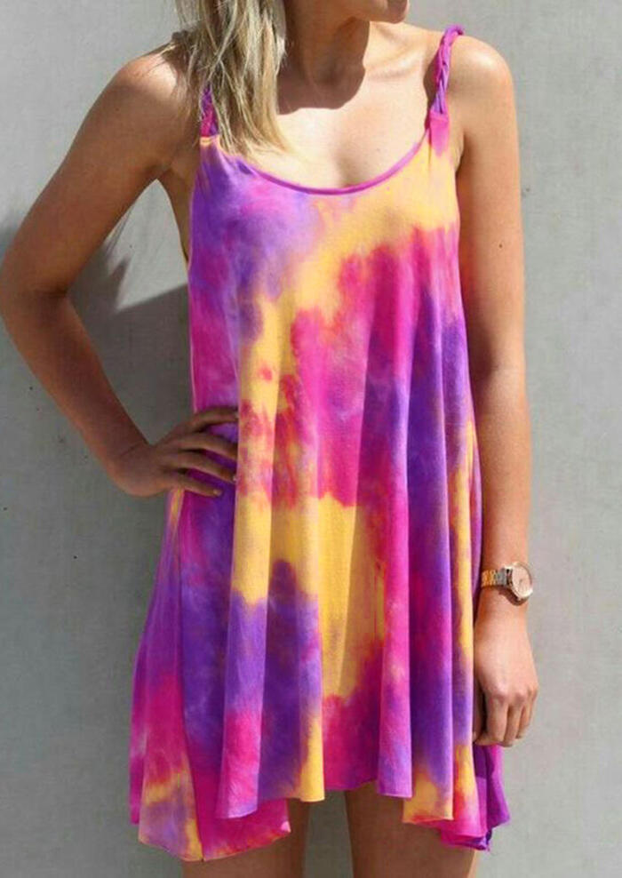 

Tie Dye Twist Mini Dress - Rose Red, 452415