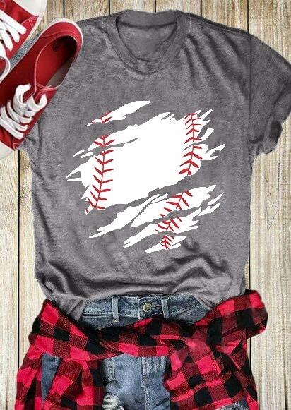 

Tees T-shirts Baseball O-Neck Short Sleeve T-Shirt Tee in Gray. Size