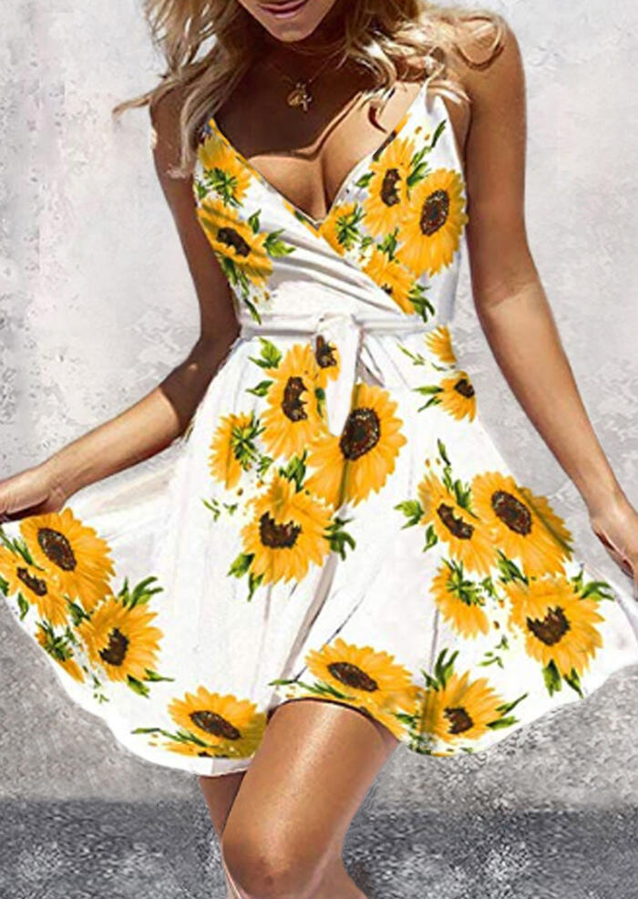 

Sunflower Spaghetti Strap Open Back Mini Dress - White, 452418
