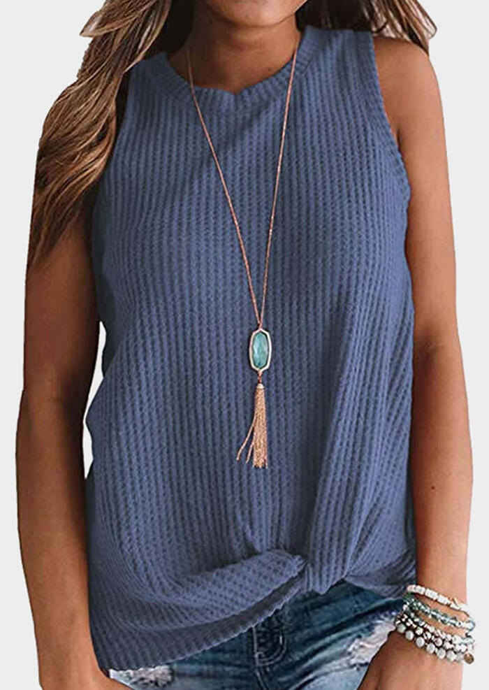 

Solid Twist O-Neck Tank without Necklace - Blue, 452454