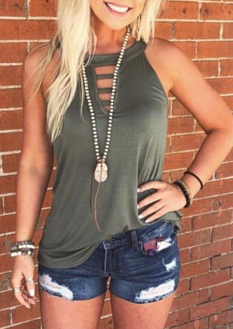 Hollow Out Tank without Necklace - Army Green