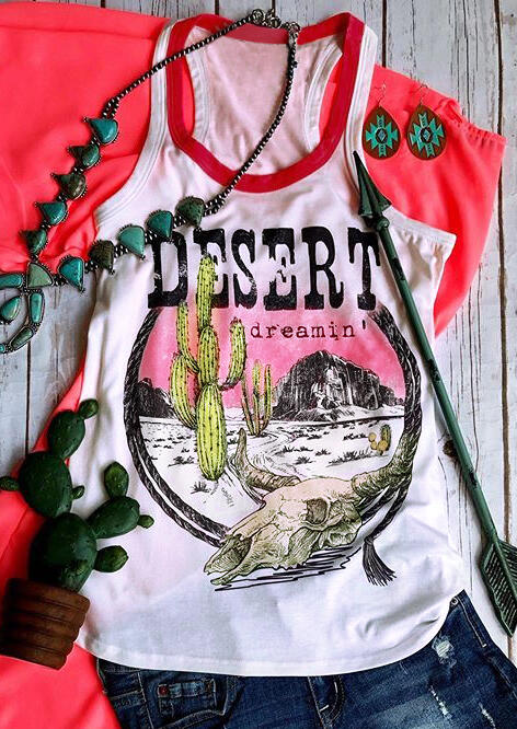 

Tank Tops Desert Dreamin' Cactus Steer Skull Tank - White. Size: M,,XL