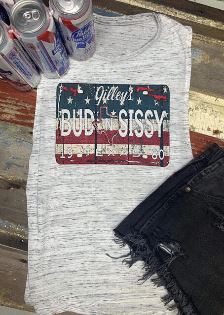 

Tank Tops Bud N Sissy Texas American Flag Tank - White. Size: S,M