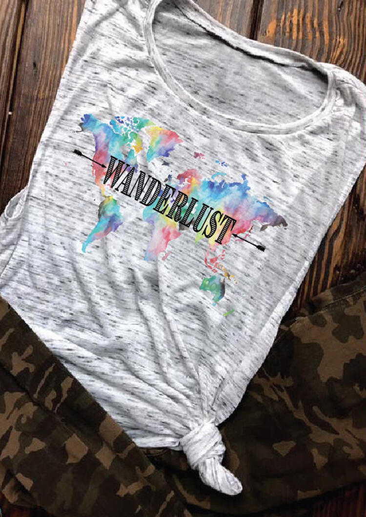 

Tank Tops Tie Dye Wanderlust Arrow World Map Tank - White. Size