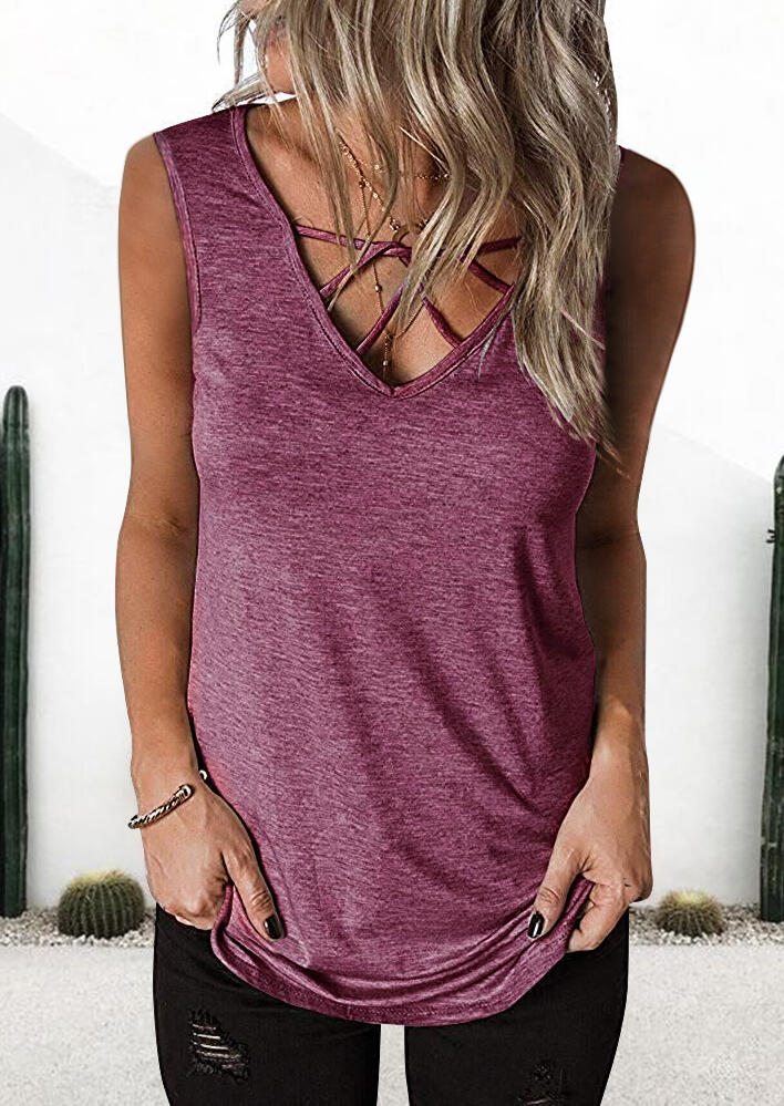 

Solid Cross V-Neck Tank without Necklace - Burgundy, 452583