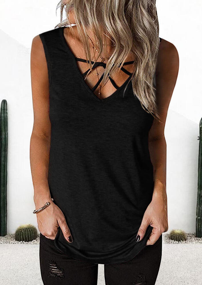 

Solid Cross V-Neck Tank without Necklace - Black, 452584