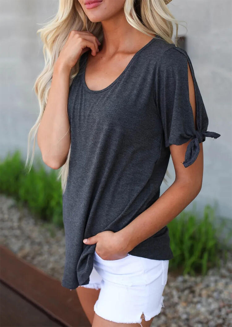 

Solid Tie O-Neck Blouse - Dark Grey, 452641
