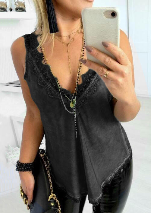 

Tank Tops Solid Lace Splicing Irregular Tank without Necklace - Black. Size