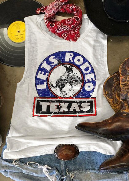 

Tank Tops Let's Rodeo Texas O-Neck Tank - White. Size: M