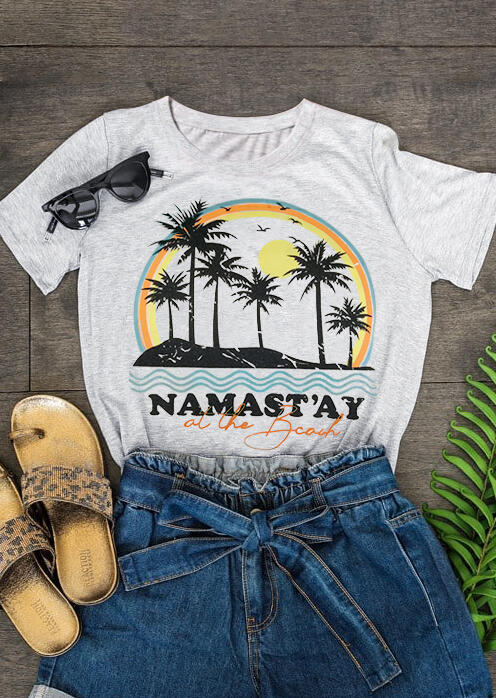 

At The Beach O-Neck T-Shirt Tee - Light Grey, 452707