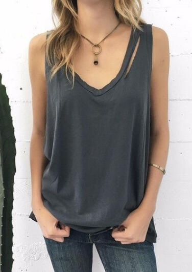 

Solid Hollow Out V-Neck Tank without Necklace - Gray, 452737