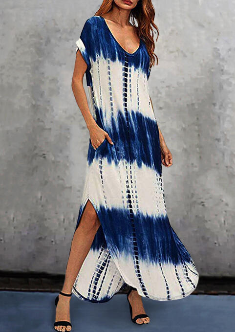 

Tie Dye Slit Pocket Maxi Dress - White, 452700