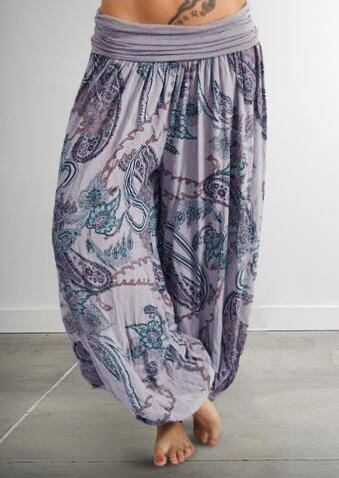 

Pants Printed Elastic Waist Wide Leg Pants -Gray. Size: M