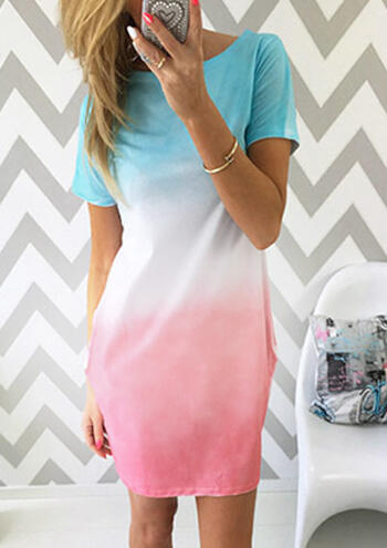 

Gradient Color O-Neck Mini Dress - Multicolor, 452748