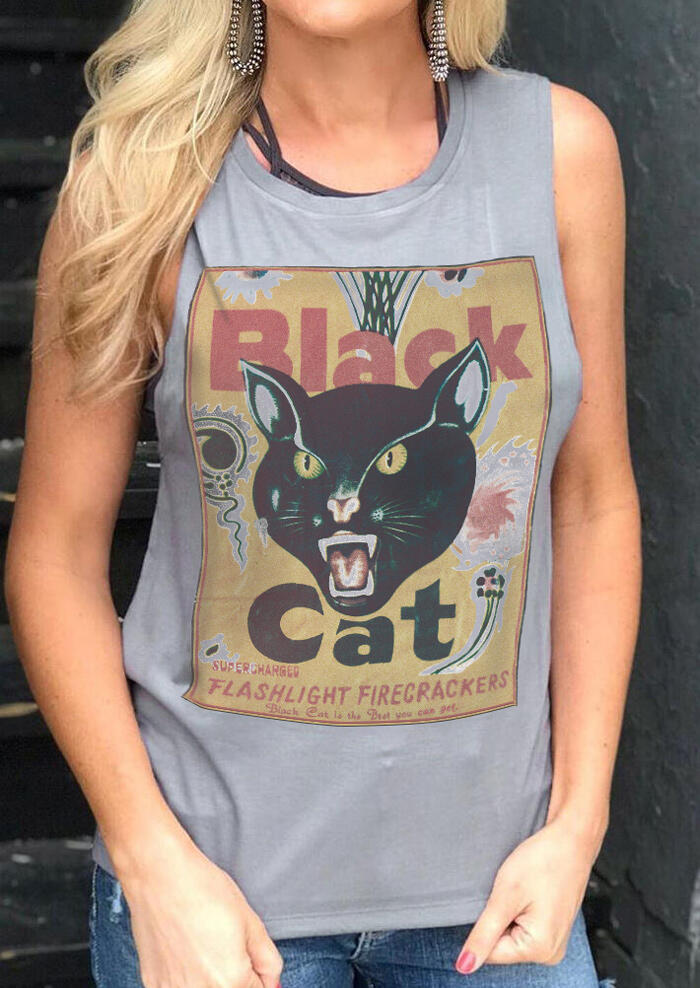 

Vintage Black Cat Firecrackers Tank Top, Gray