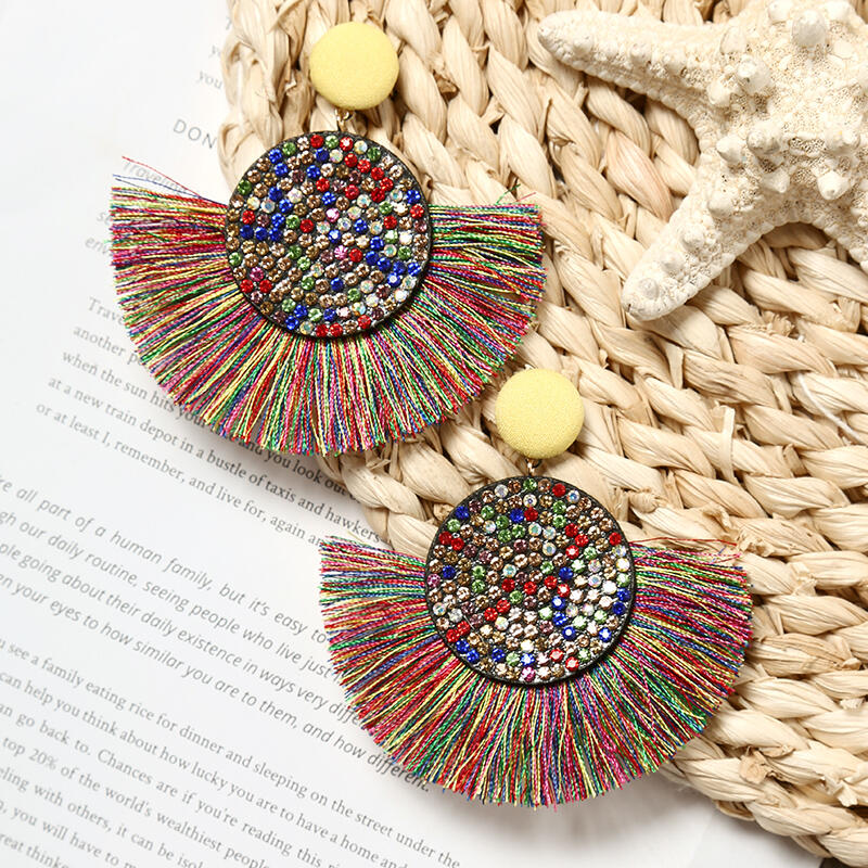 

Earrings Fan-Shaped Tassel Earrings. Size, Multicolor