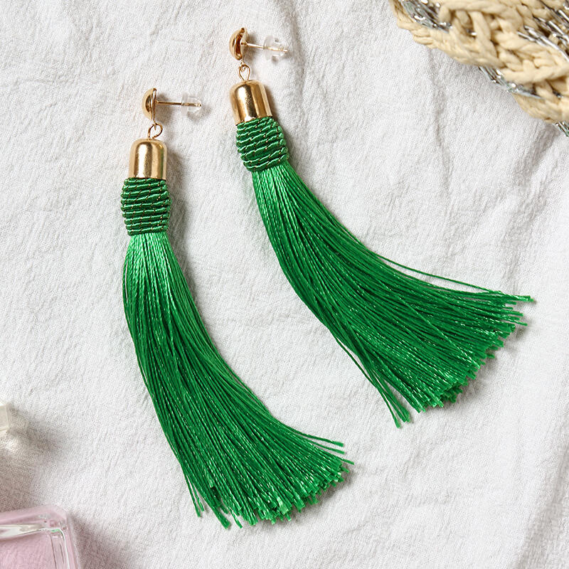 

Bohemian Wedding Long Tassel Earrings, Green;yellow, 452785