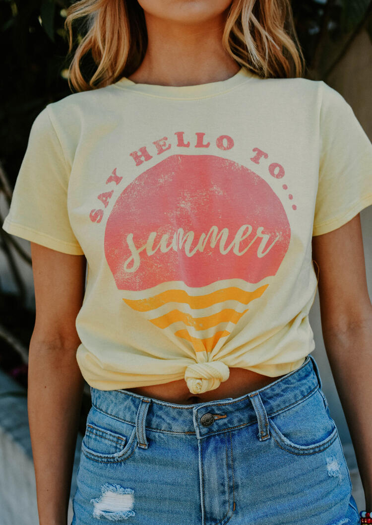 

Tees T-shirts Say Hello To Summer T-Shirt Tee - Light Yellow. Size: S,M,,XL