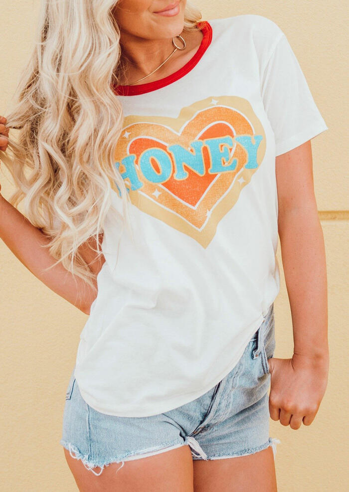 

Tees T-shirts Honey Heart T-Shirt Tee without Necklace - White. Size: M