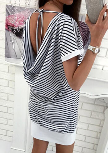 

Striped Tie Open Back Mini Dress, Stripe, 451876