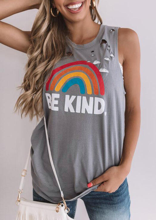

Tank Tops Be Kind Rainbow Hollow Out Tank - Light Grey. Size
