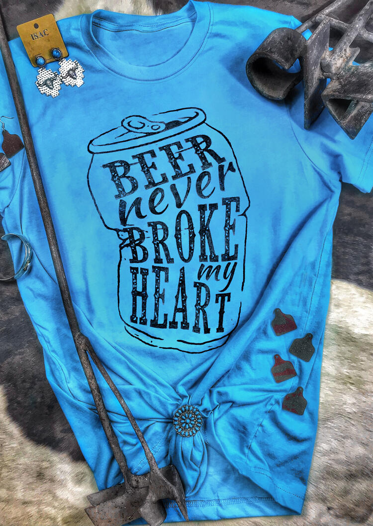 

Tees T-shirts Beer Never Broke My Heart T-Shirt Tee - Blue. Size