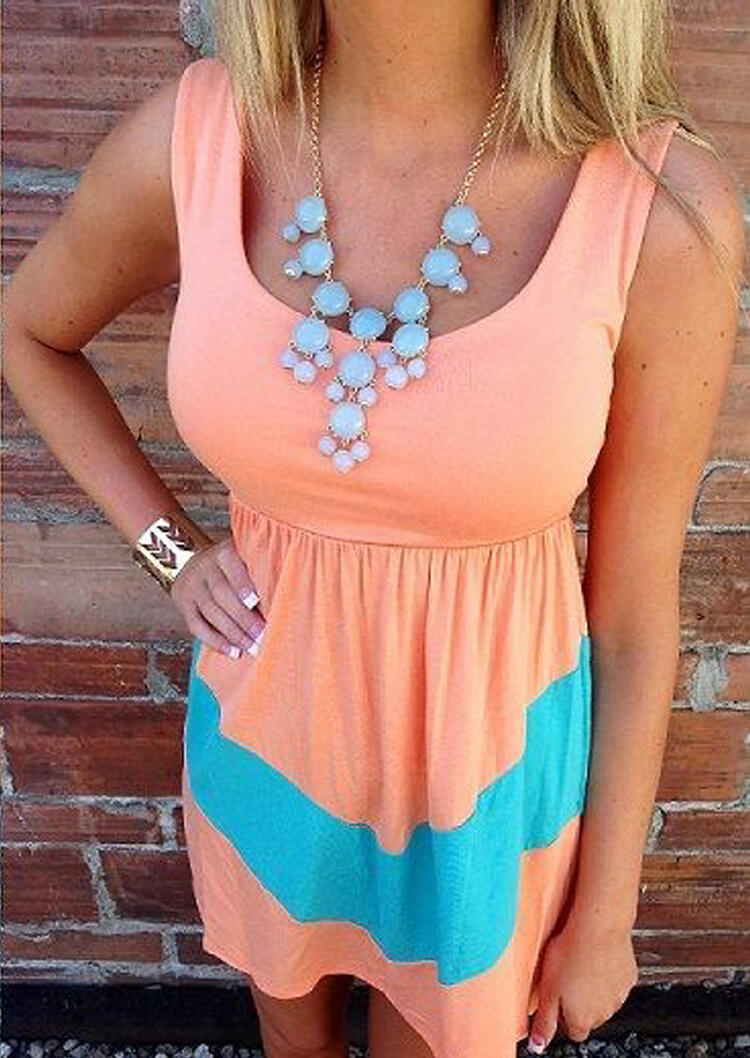 

Color Block Ruffled Mini Dress without Necklace - Orange, 452913