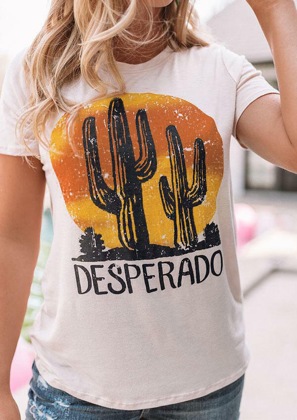 

Cactus Desperado O-Neck T-Shirt Tee - White, 452816