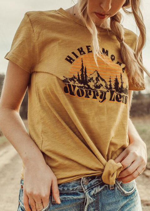 

Tees T-shirts Hike More Worry Less T-Shirt Tee - Yellow. Size