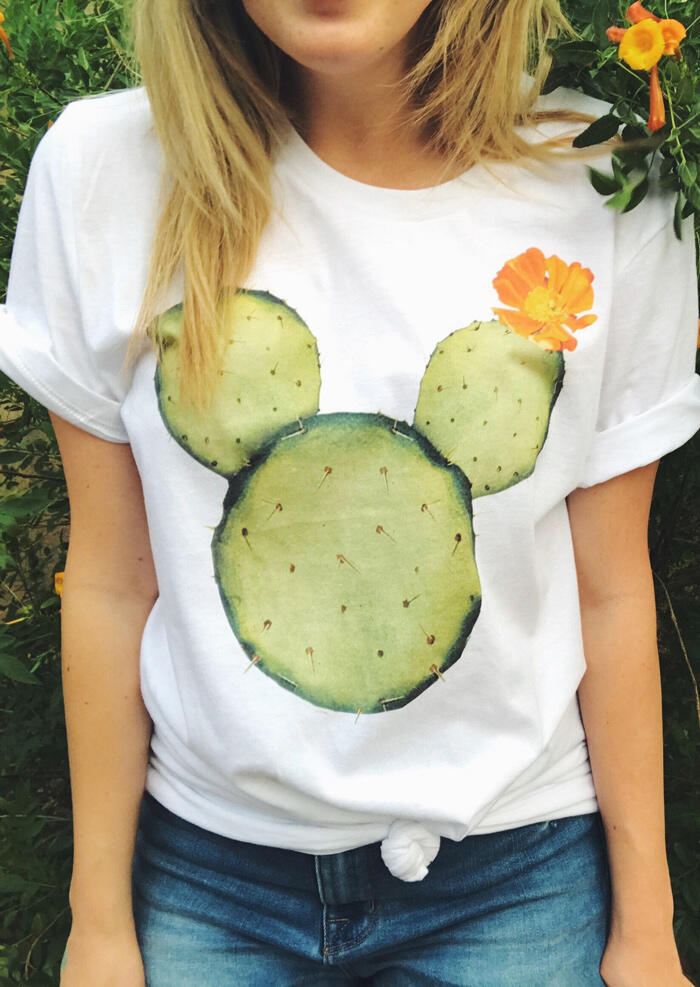 

Tees T-shirts Floral Mickey Cactus T-Shirt Tee - White. Size