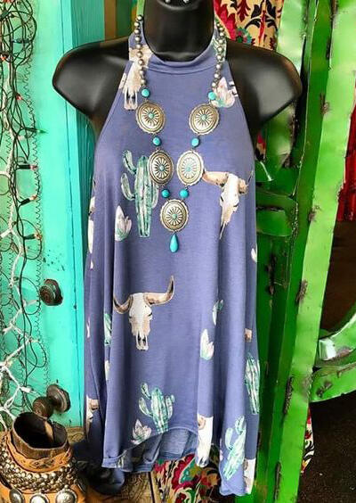 

Cactus Steer Skull Halter Tank without Necklace - Blue, 452962