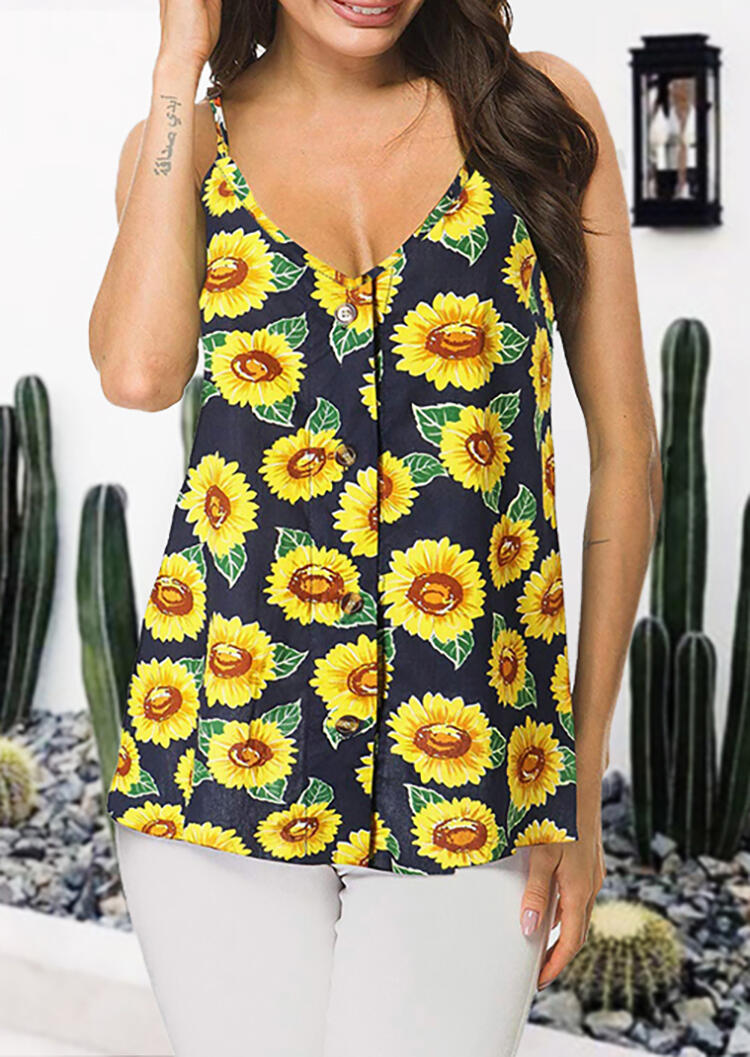 

Tank Tops Sunflower Button V-Neck Camisole - Navy Blue. Size