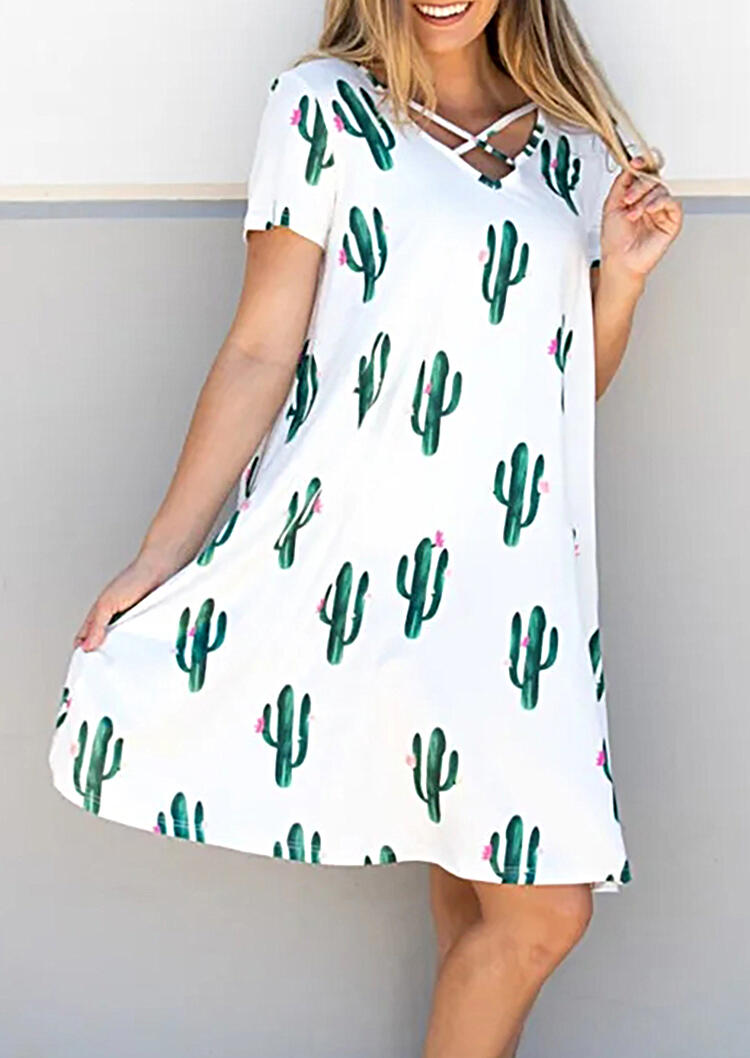 

Cactus Criss-Cross Mini Dress - White, 453005
