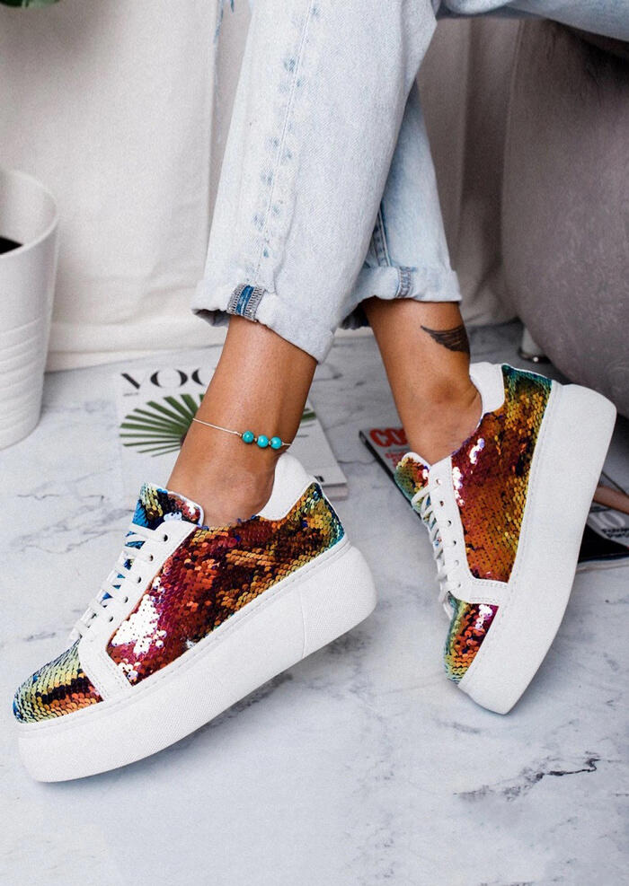 

Sneakers Sequined Lace Up Platform Sneakers - Multicolor. Size: ,39, Multi
