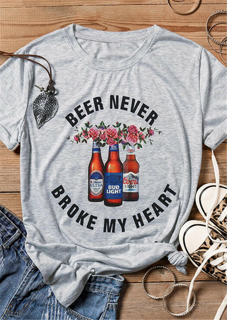 

Tees T-shirts Beer Never Broke My Heart T-Shirt Tee - Gray. Size