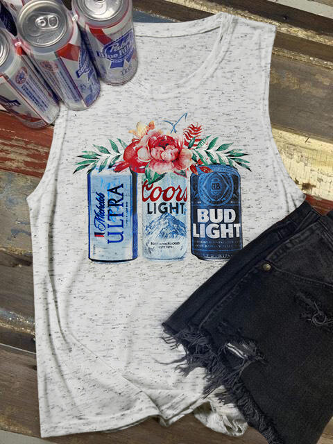 

Tank Tops Floral Bud Light O-Neck Tank - Light Grey. Size