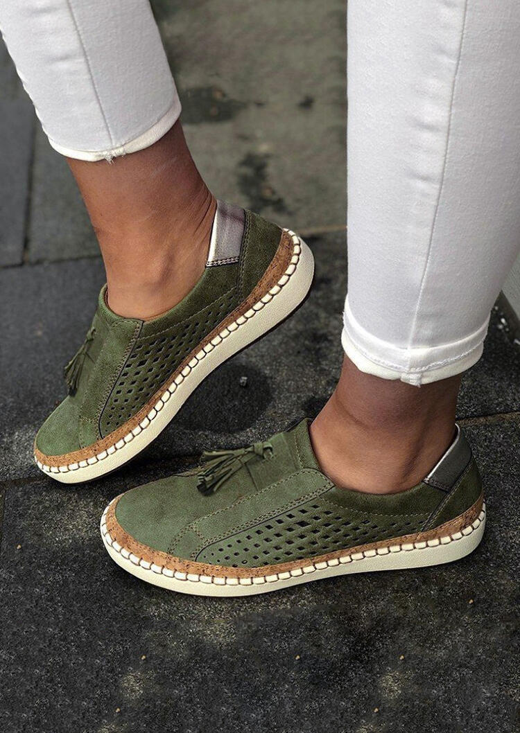 

Sneakers Tassel Hollow Out Flat Sneakers - Army Green. Size: ,39