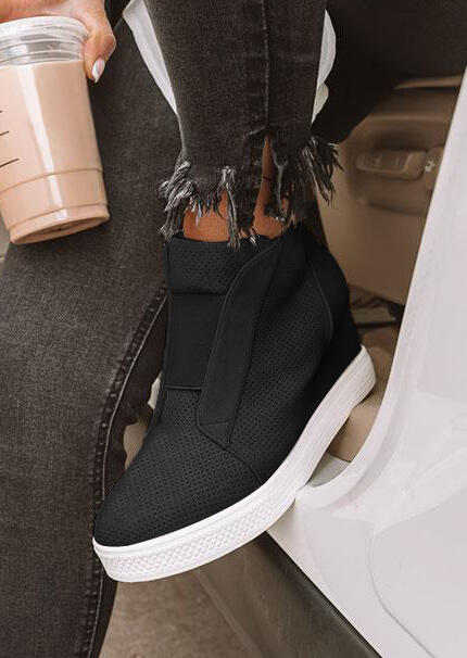 

Mesh Hole Zipper Wedged Sneakers - Black, 453087