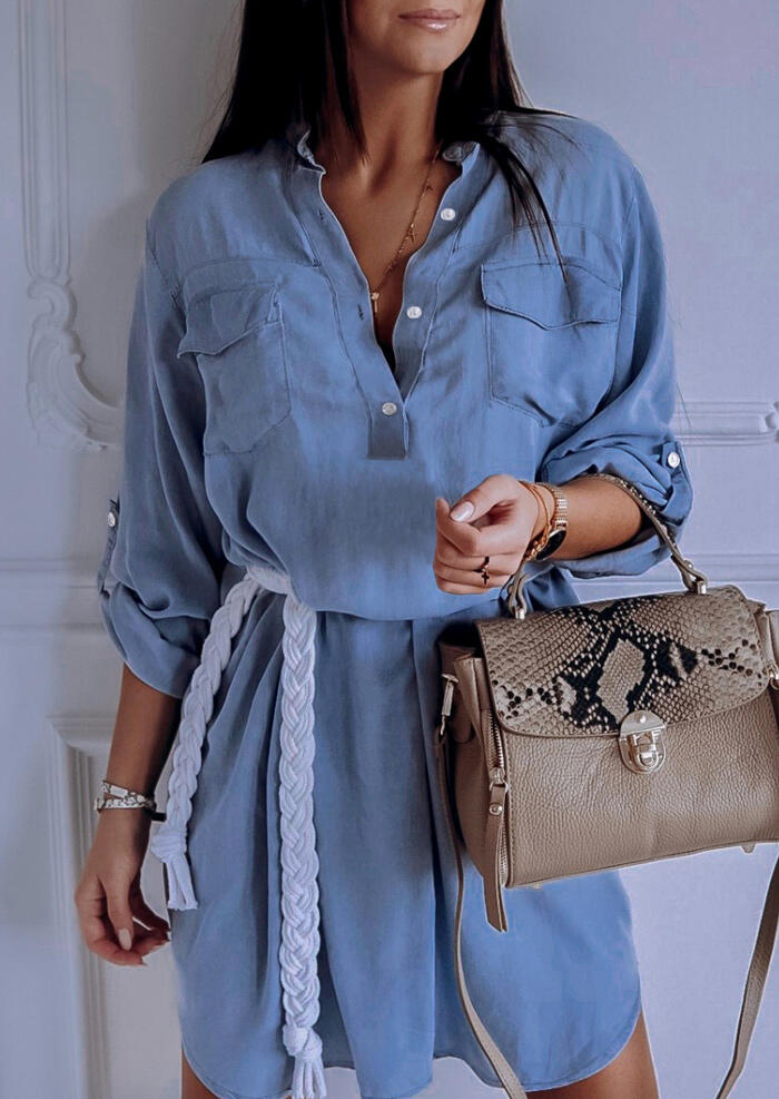 

Mini Dresses Denim Pocket Mini Dress without Belt - Blue. Size: ,XL