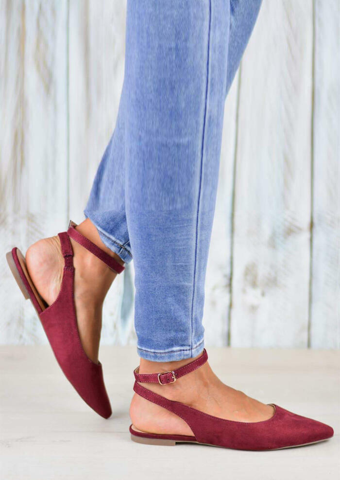 

Solid Pointed Toe Cross Strap Flats - Burgundy, 453042