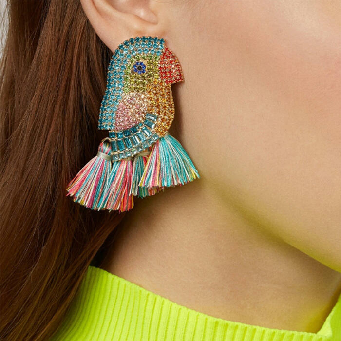 

Crystal Bird Tassel Earrings, 453158, #1