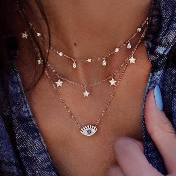 

Eye Star Layered Necklace, Gold, 453304
