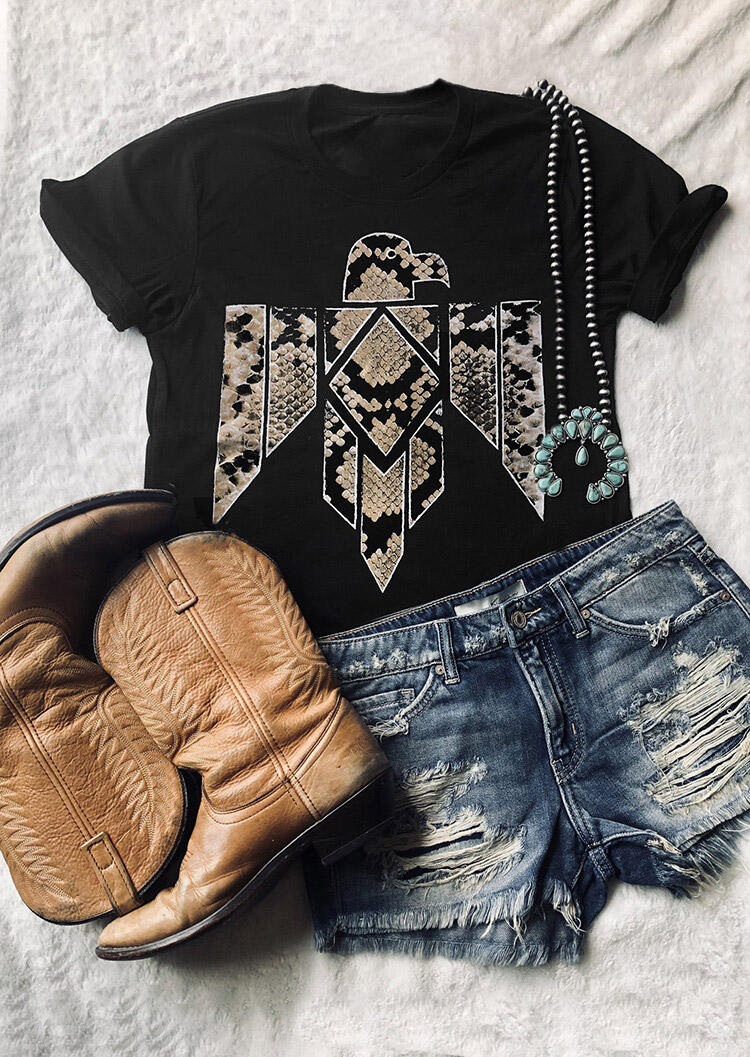 

Snake Skin Printed Thunderbird T-Shirt Tee - Black, 451192