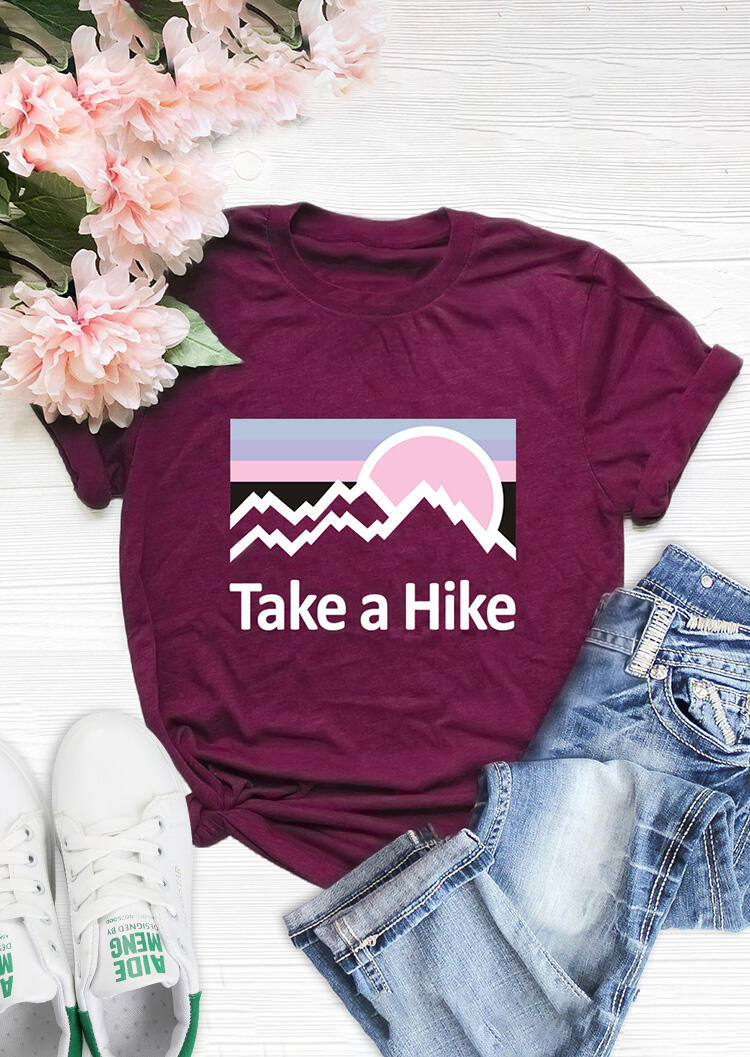 

Take A Hike Mountain T-Shirt Tee - Plum, 452169