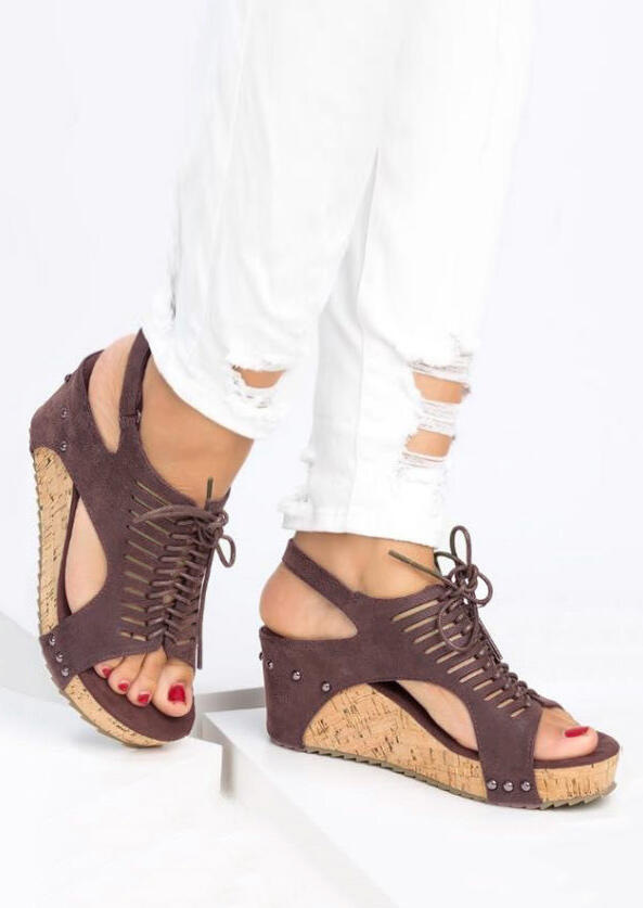 

Sandals Solid Lace Up Hollow Out Sandals - Coffee. Size: ,41