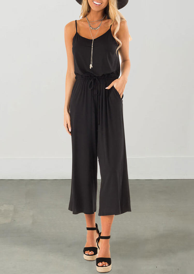 

Jumpsuits & Rompers Solid Pocket Spaghetti Strap Jumpsuit without Necklace - Black. Size