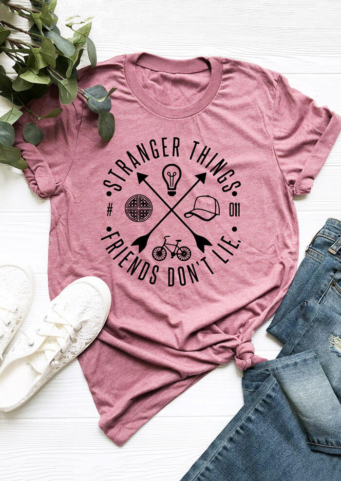Stranger Things Friends Don't Lie T-Shirt Tee – Pink