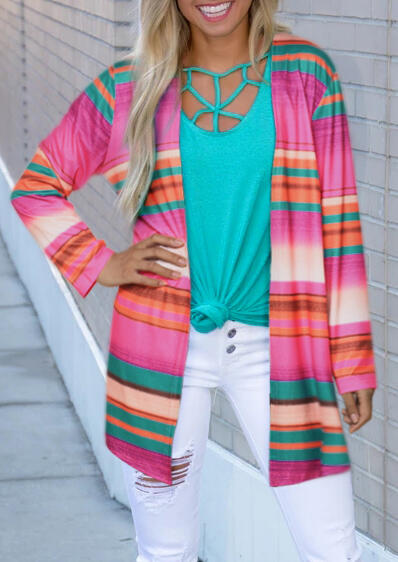 

Colorful Striped Pocket Long Sleeve Cardigan - Multicolor, 453374